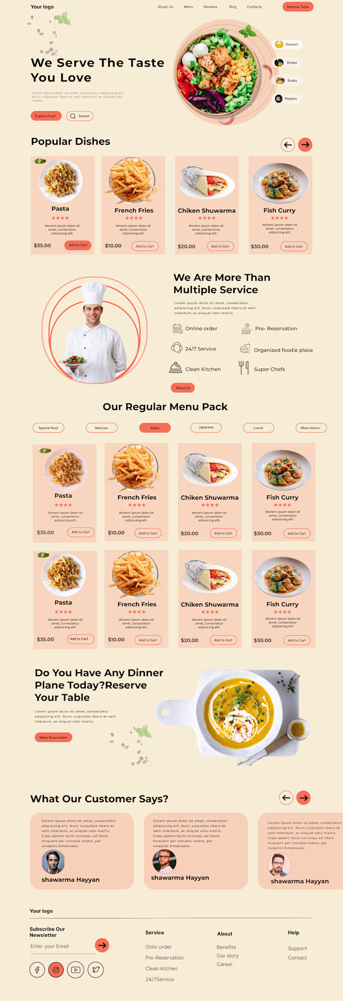  E- Commerce Menu website landing page :: Behance