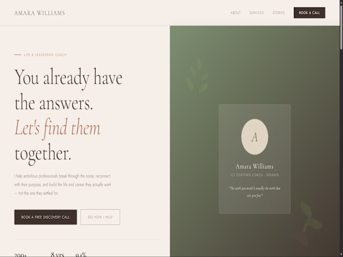 Coaching landing page for a