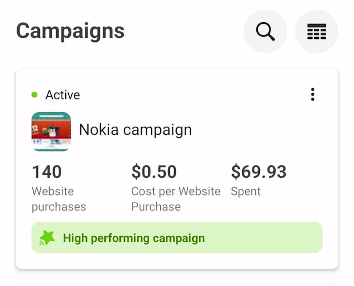 High-Performing Facebook Campaign