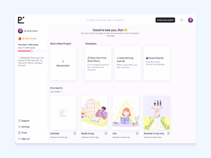 SaaS Dashboard for writers