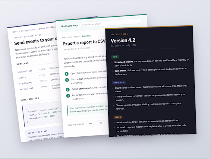 Product docs, help content, and release notes: samples