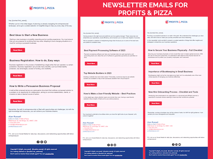 Blogs Emails Series for Profits & Pizza