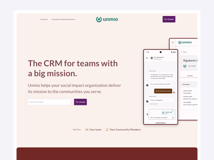 Unmio: Mission-Driven CRM Web Design & Development