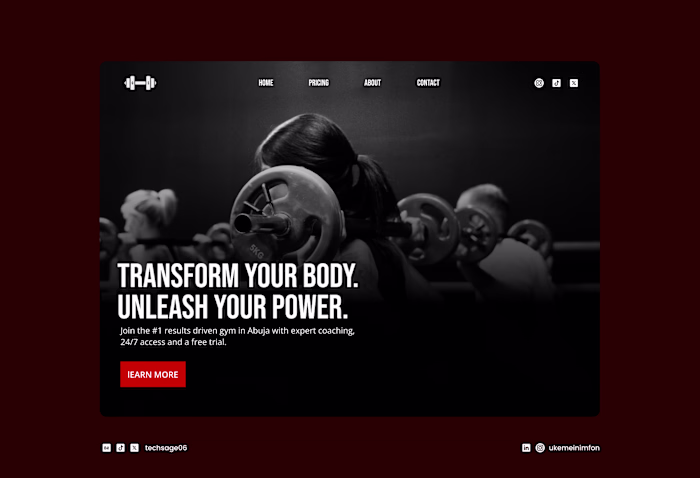 High-energy landing page for a fitness brand. Focused on cle...