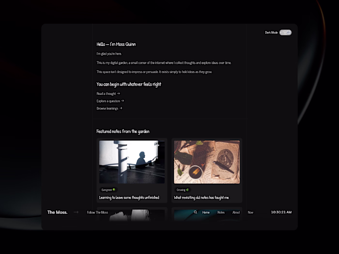 The Moss Minimalist Framer Template Development