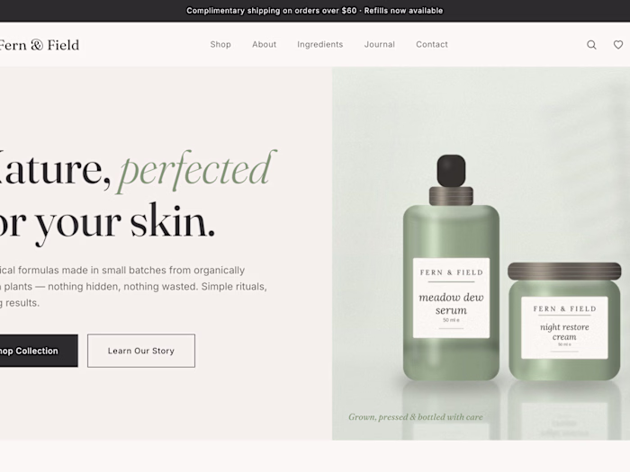 Fern & Field - e-commerce concept sustainable skincare brand