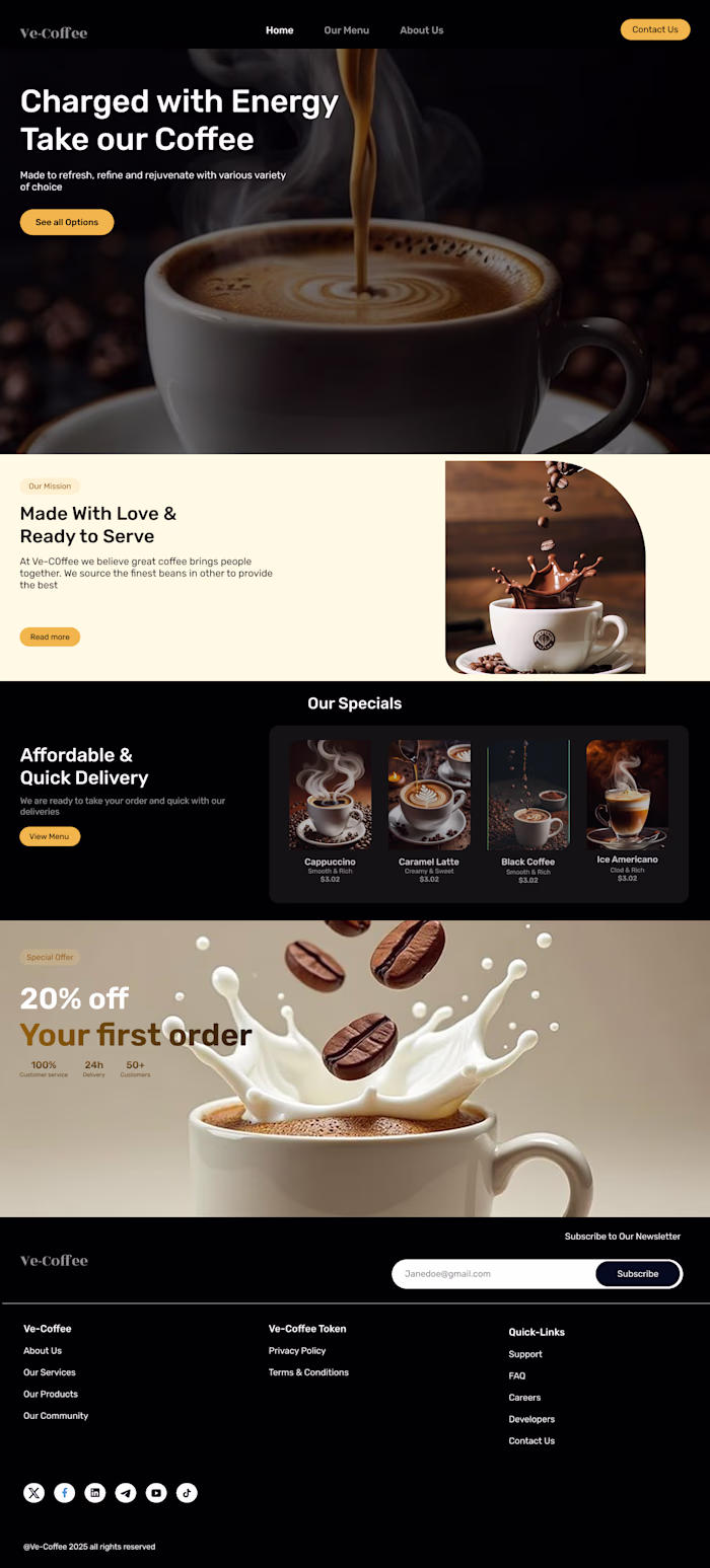 Landing page for Coffee