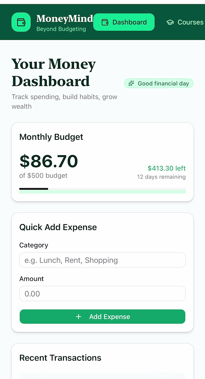 MoneyMind, Financial Wellness App Concept