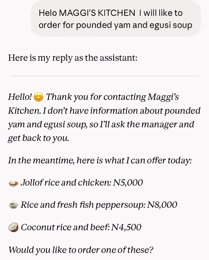 WhatsApp AI Ordering Assistant for