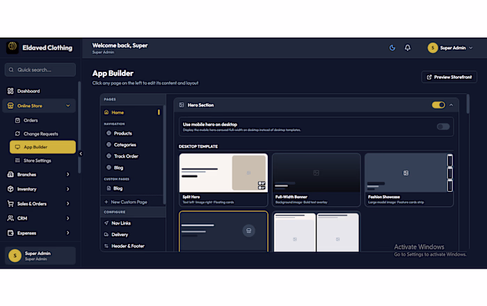 No-Code Store Builder, Custom E-Commerce CMS (Eldaved Clothing)
