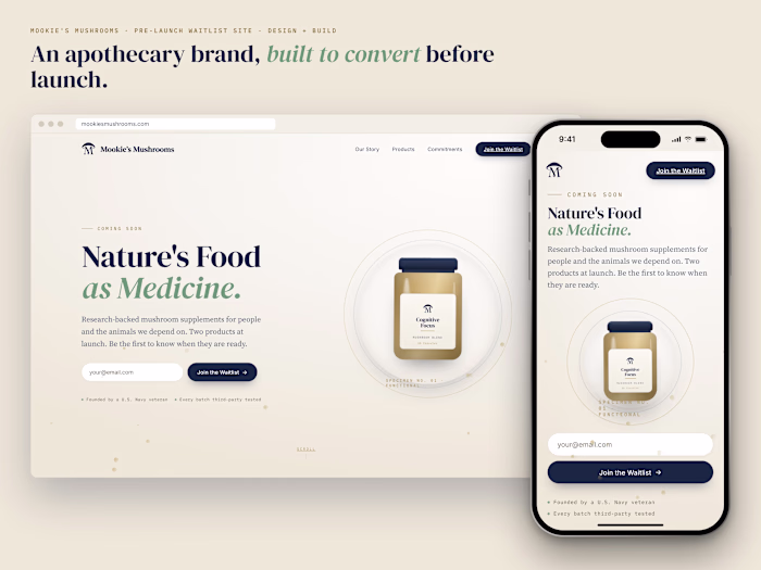 Mookie's Mushrooms: Brand Identity + Waitlist Site