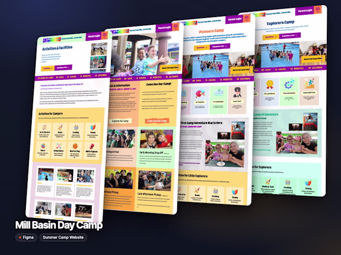 Mill Basin Day Camp | Figma Website Design for a Summer Camp