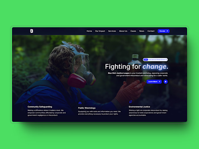 Blue Shirt Justice — Framing Landing Page for Non-Profit