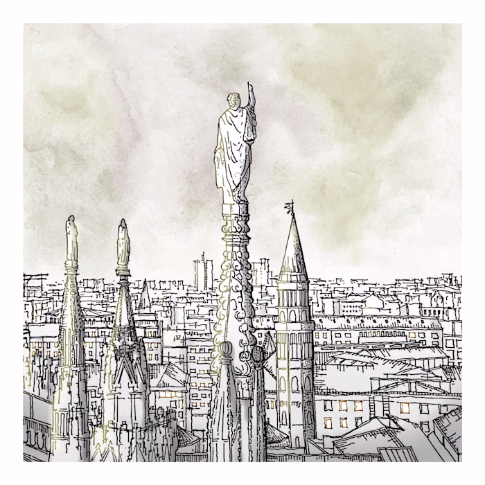 Hand-drawing sketch illustrations of landscapes and buildings