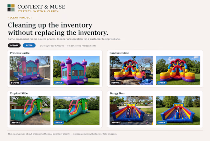 Cleaning up photos for a service product website, party rental!