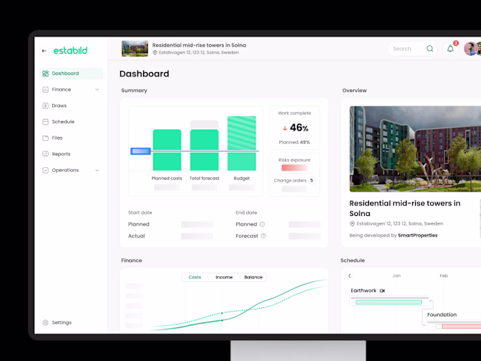 Software for real estate financing and development monitoring