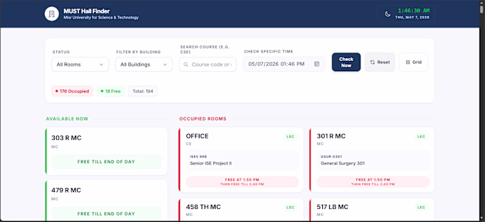 MUST Hall Finder — University Room Tracker