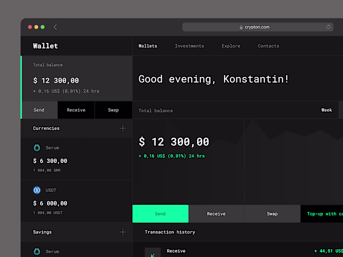 Crypto wallet UI exploration