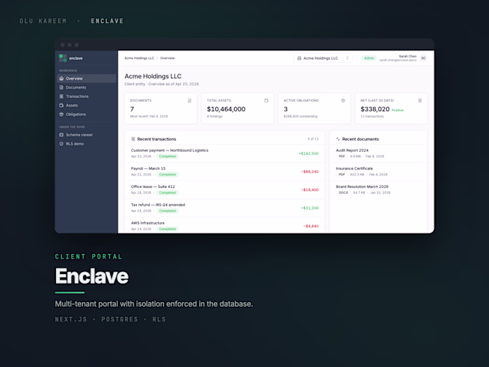Enclave: a client portal with database-level tenant isolation