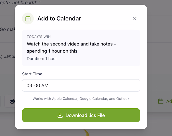 Add Session Timings to Calendar Directly Using Agent