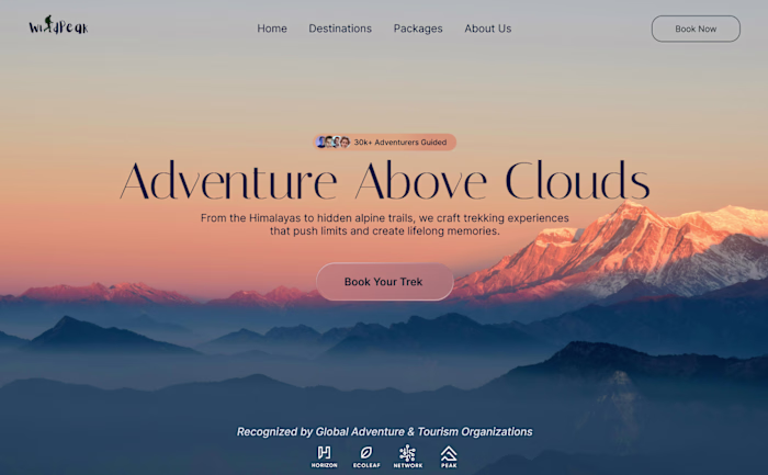 Trekking agency landing page design