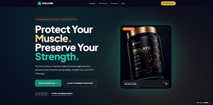VITALCORE — Supplement Brand Landing Page (Concept)