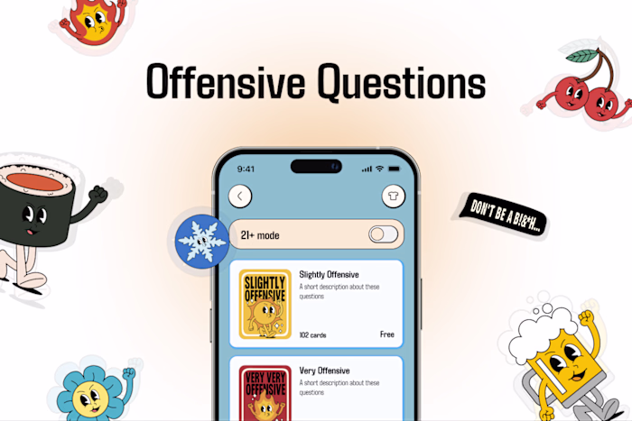 Party Card Game Mobile App UX/UI Design | Offensive Questions