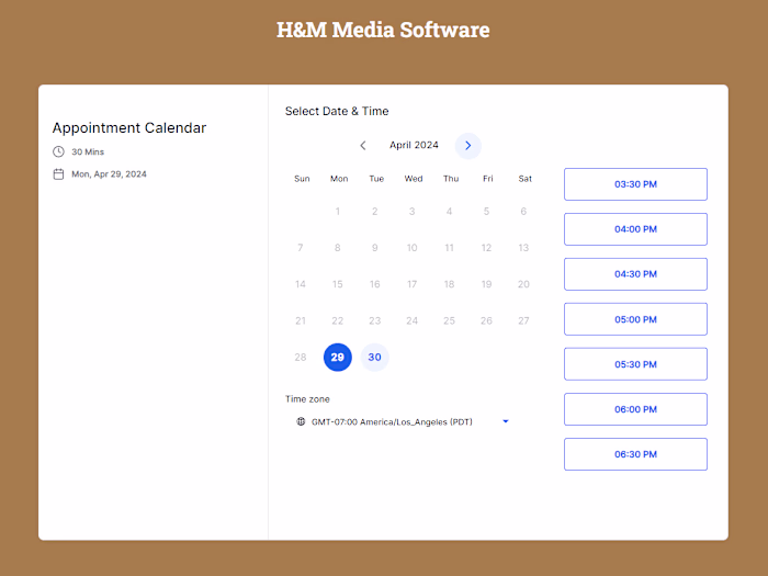H&M Media Calendar Landing Page