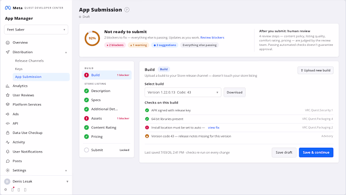 Meta Quest Developer Publishing Workflow Redesign