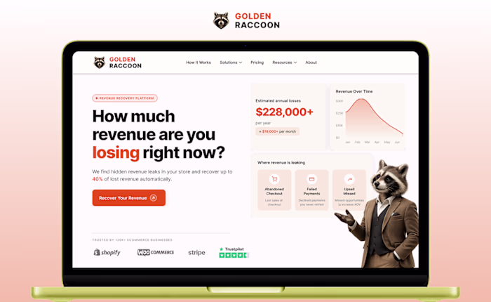 Golden Raccoon Landing Page Design