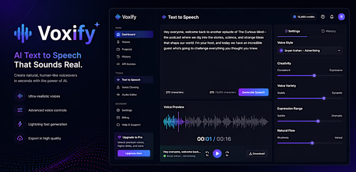 Voxify | AI Text-to-Speech Platform
Built