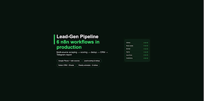 Lead-Gen Pipeline — 6 n8n Workflows in Production