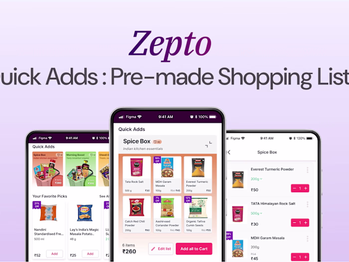 Zepto - Quick Adds: Pre-made Shopping list