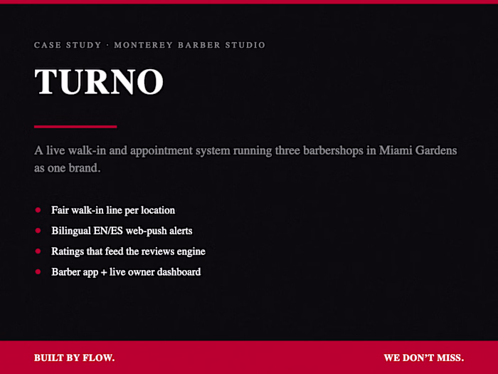 Turno — Live Queue System for a 3-Location Barbershop