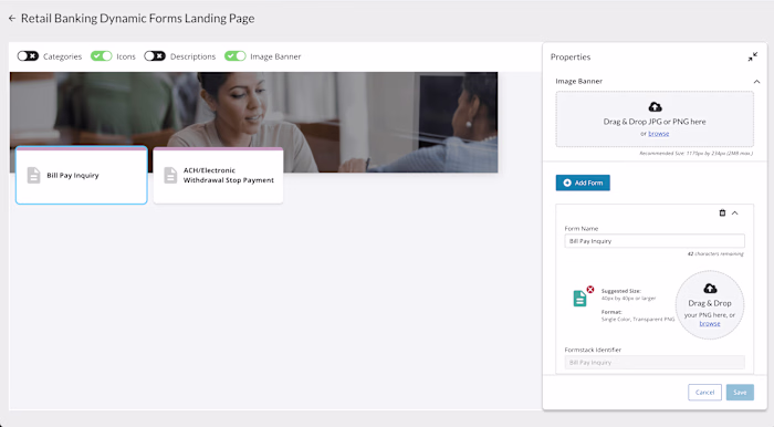 Admin & Customer facing UI for Banking Forms