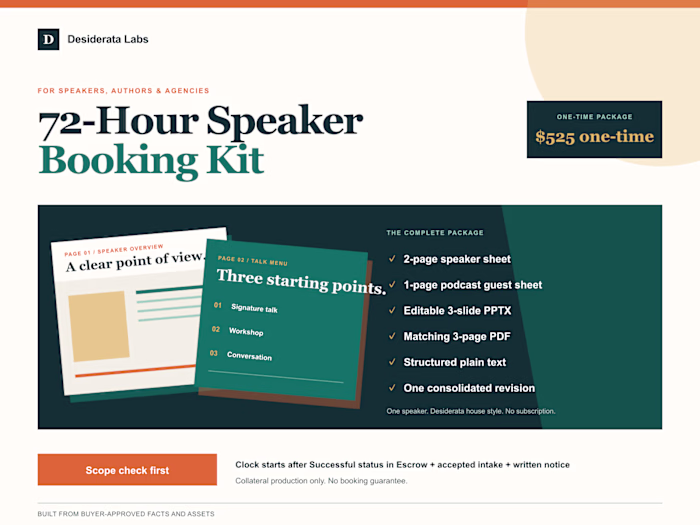 72-Hour Speaker Booking Kit — Fictional Demo