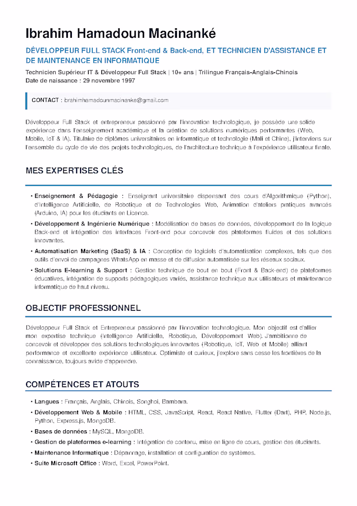 CV | Ibrahim Hamadoun Macinanké