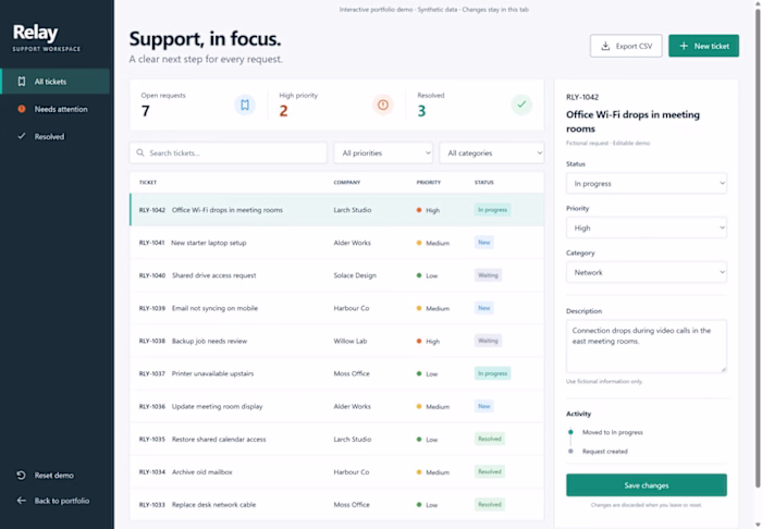 Relay — Fictional Dashboard UI Demonstration