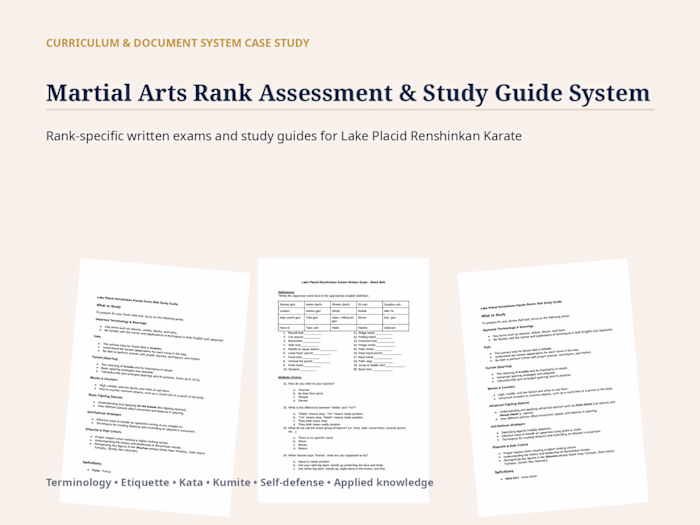 Martial Arts Rank Assessment & Study Guide System
