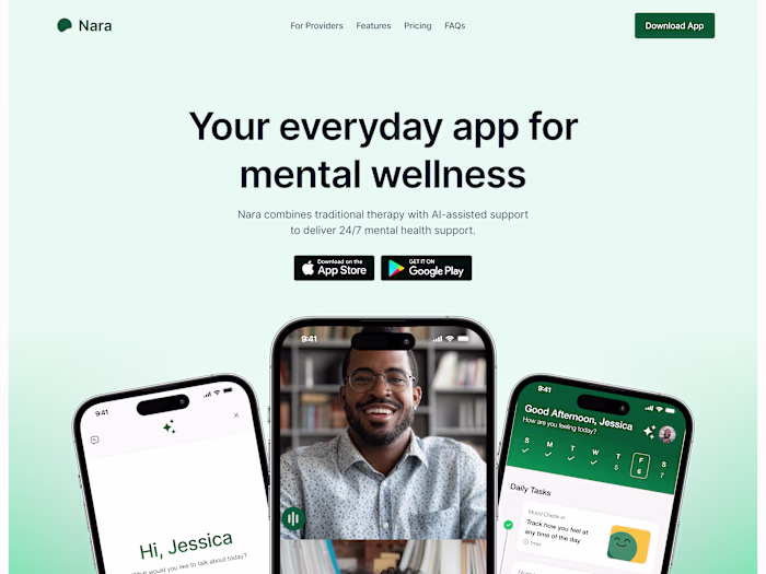 Nara Mental Wellness App Landing Page — Design + Dev