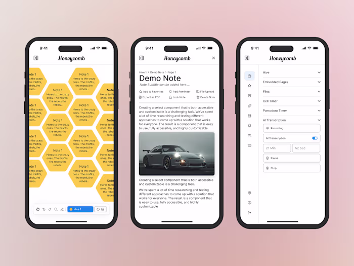 Honeycomb MVP - SaaS Note-Taking App Design (Mobile + Web)