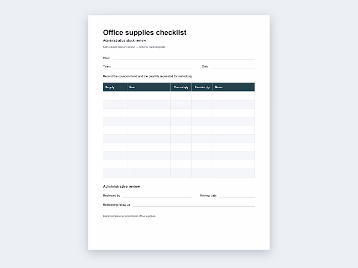Office Supplies Checklist — Practice Template