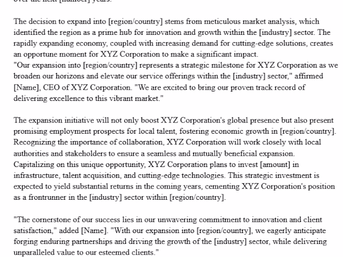 Press Release for Company Expansion