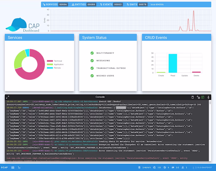 SAP CAP - Developer Dashboard Node.js Runtime