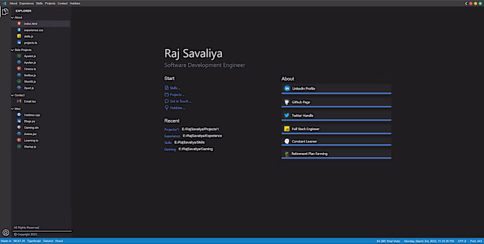 VSCode Themed Dev Portfolio
