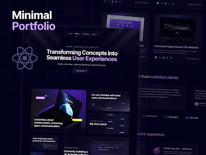 Minimal portfolio for web developers made with Framer and NextJS