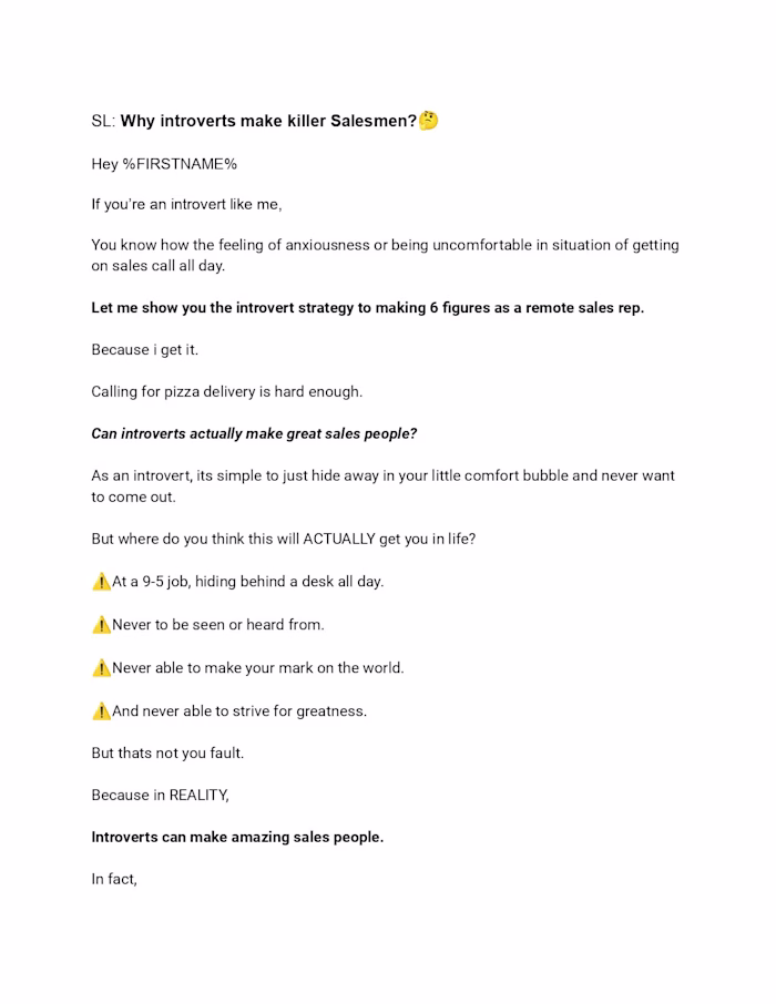 Text Email for Sales Rep course