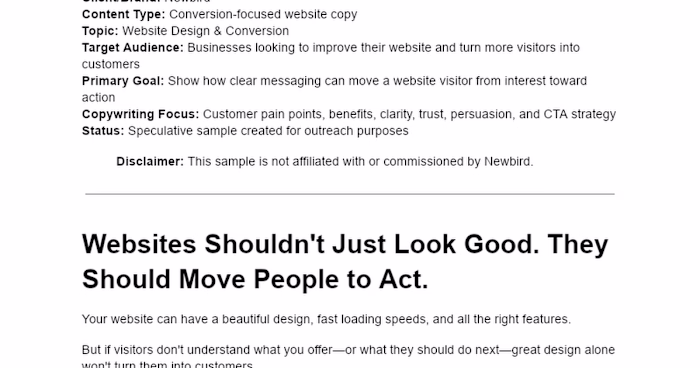 Conversion-Focused Website Copy for Newbird