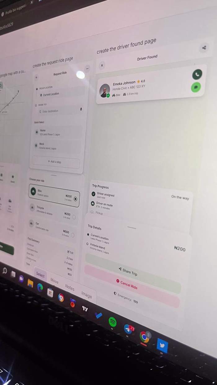 ride hailing UI screens
