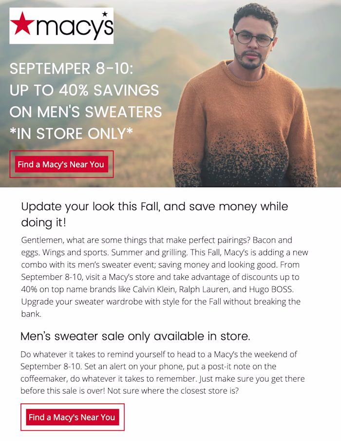 (Spec Ad) Macy’s Men’s Sweater Sale Email | My Work